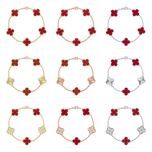 [Love Lucky] CLOVER 5 MOTIF RED CORNELIAN BRACELET COLLECTION