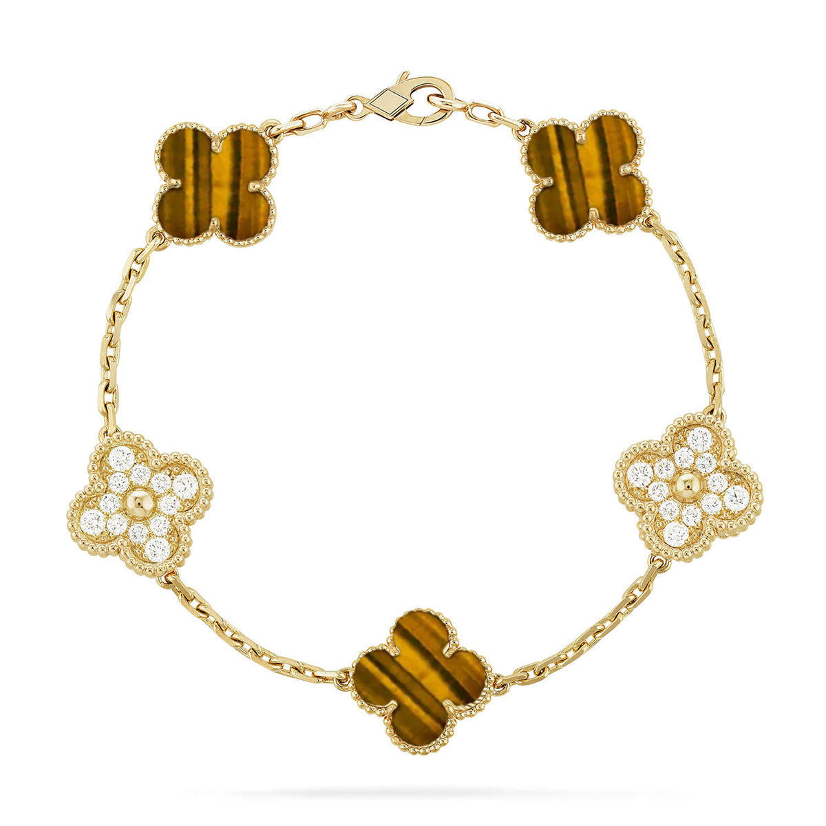 [Love Lucky] CLOVER 5 MOTIFS TIGER EYE BRACELET COLLECTION