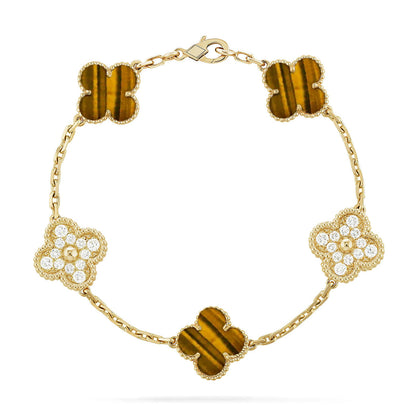 [Love Lucky] CLOVER 5 MOTIFS TIGER EYE BRACELET COLLECTION