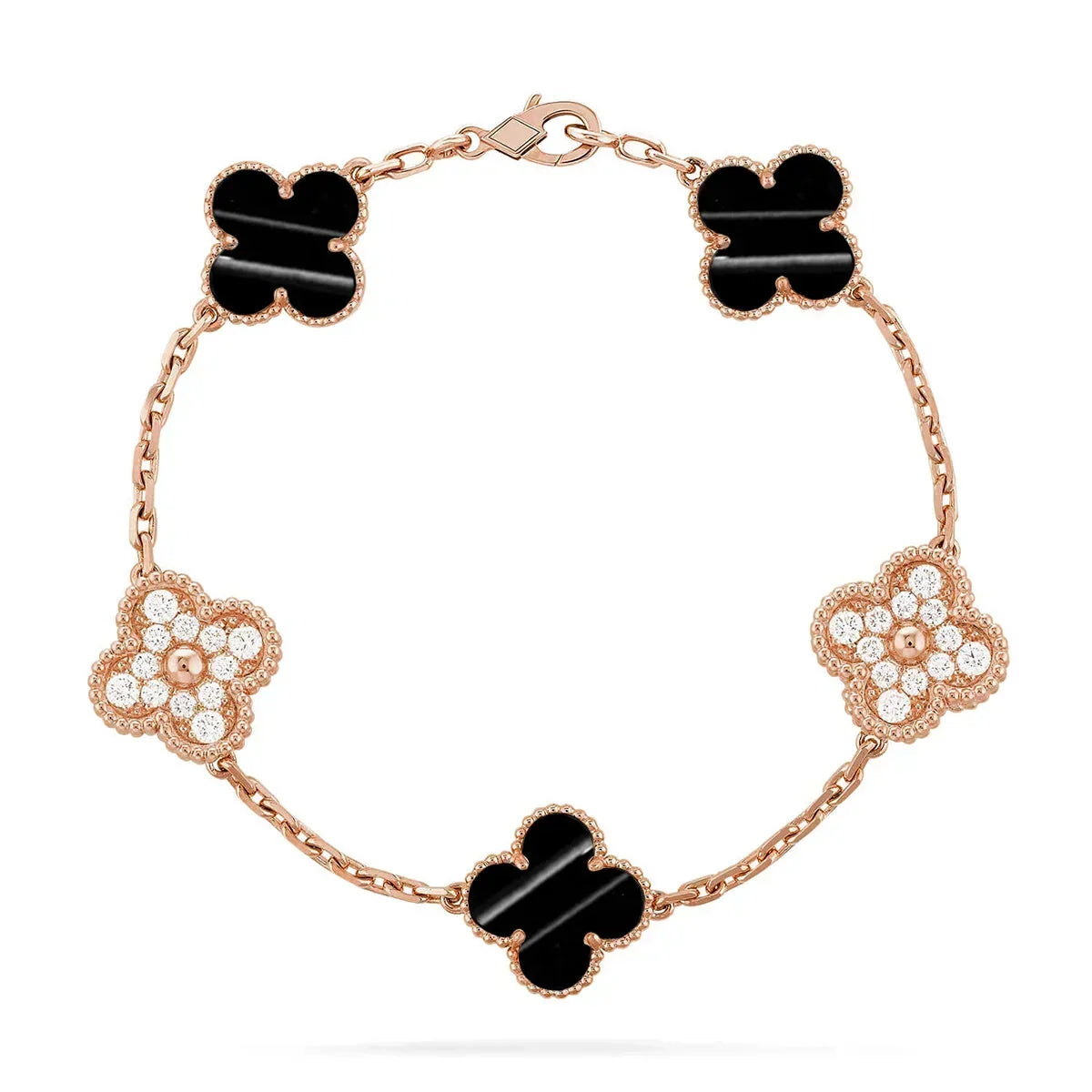 [LoveLucky]Clover Laser  Pulsar Stone 5-Motif & LOVE Diamond-Paved Bracelet Stack Set