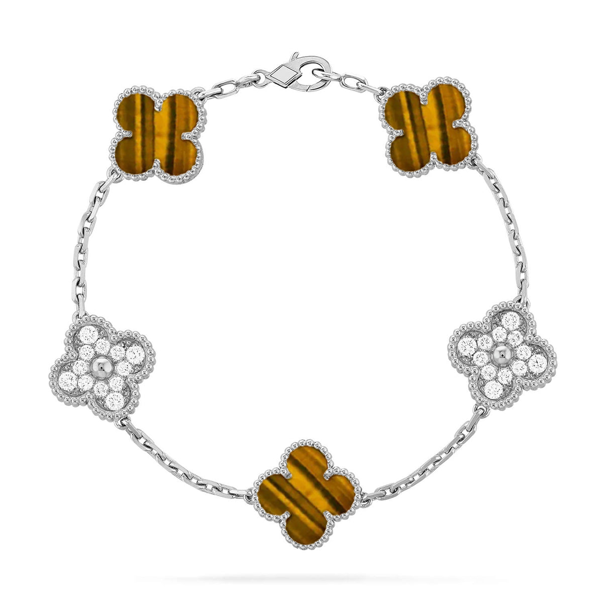 [Love Lucky] CLOVER 5 MOTIFS TIGER EYE BRACELET COLLECTION