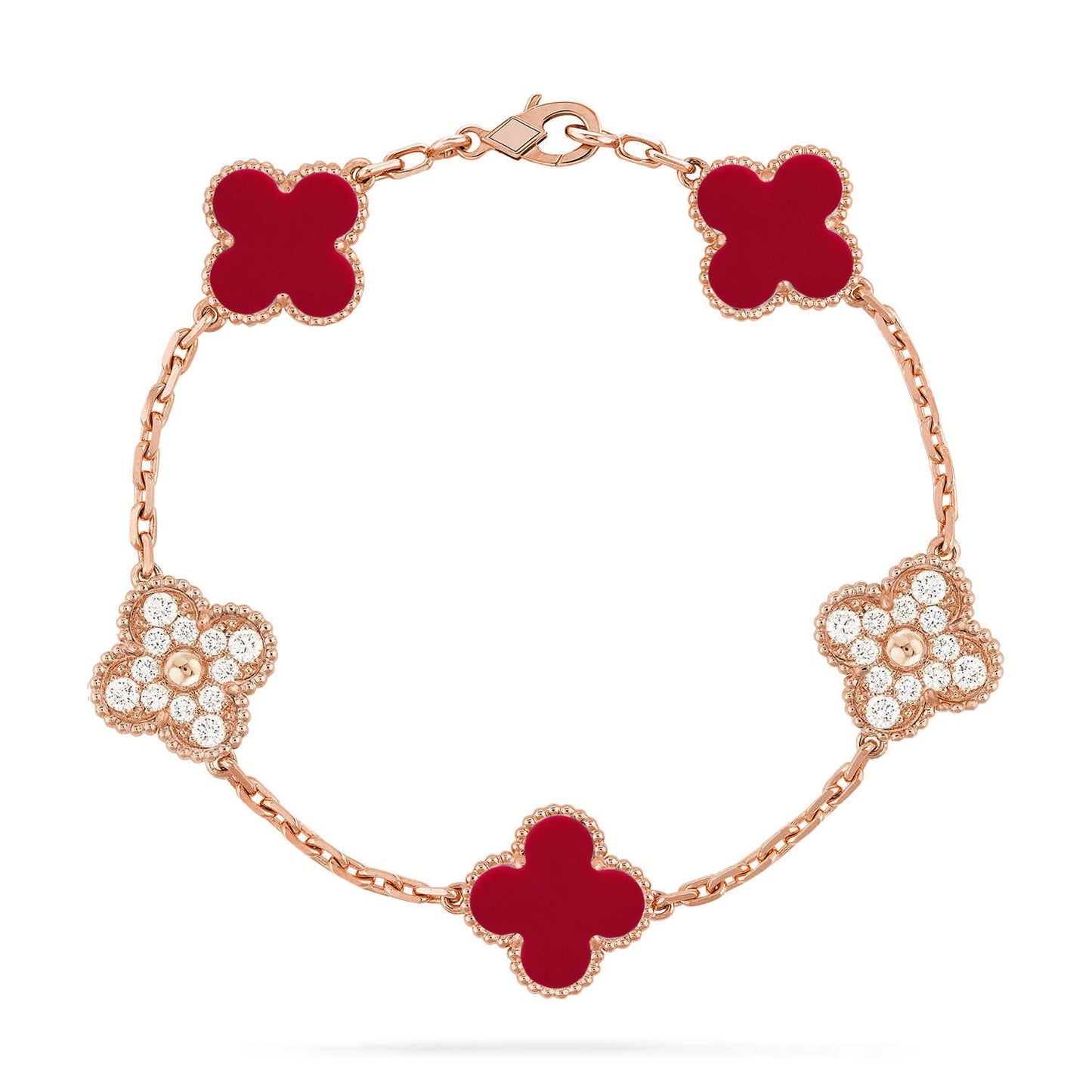 [Love Lucky] CLOVER 5 MOTIF RED CORNELIAN BRACELET COLLECTION