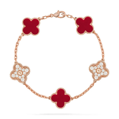 [Love Lucky] CLOVER 5 MOTIF RED CORNELIAN BRACELET COLLECTION