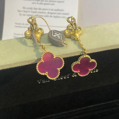 [Love Lucky]NEW CLOVER 2 MOTIF PINK ENAMEL EARRINGS