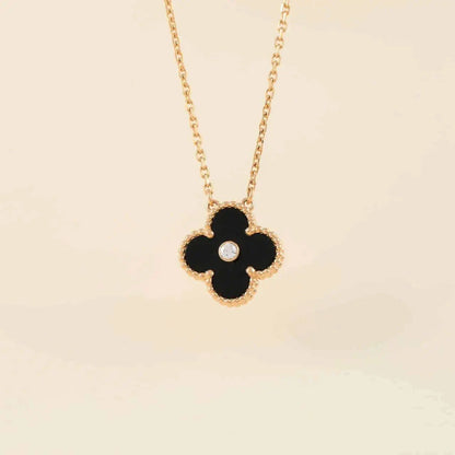 [Love Lucky]CLOVER 15MM DIAMOND ONYX NECKLACE