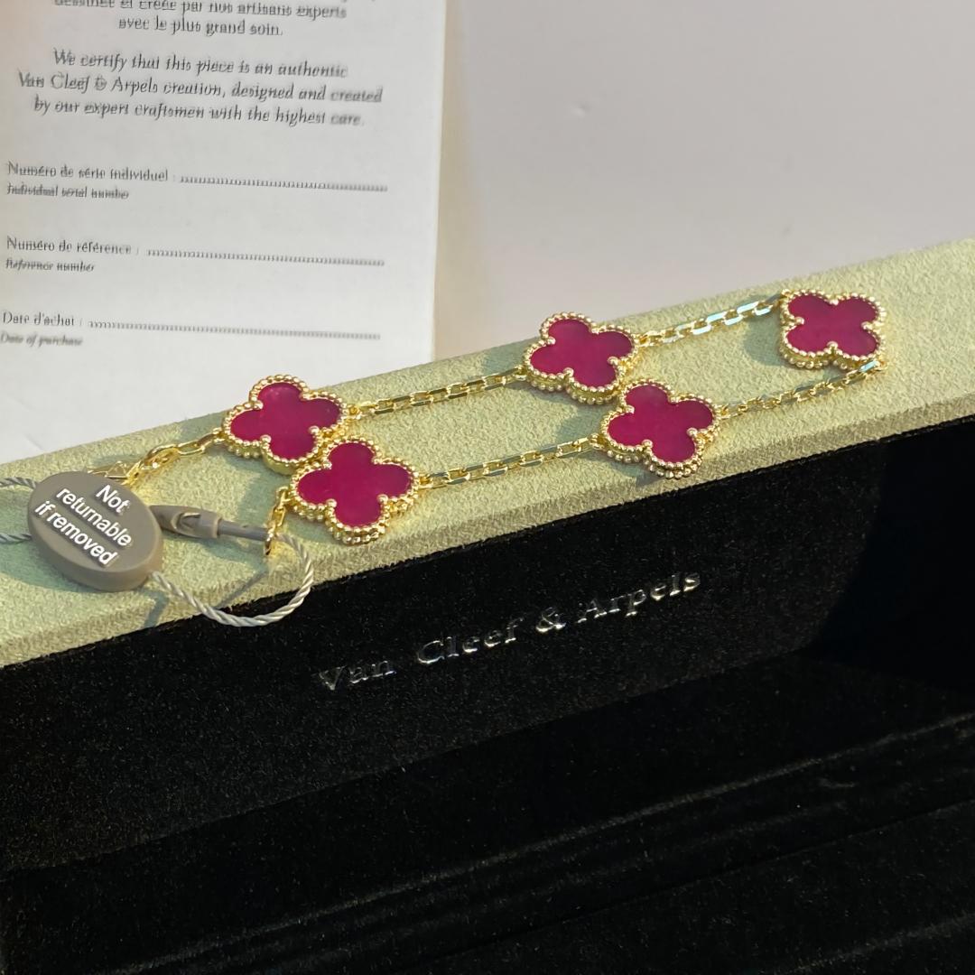 [Love Lucky]NEW CLOVER 5 MOTIFS PINK ENAMEL BRACELET