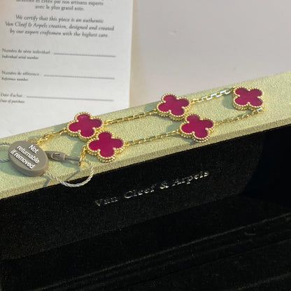 [Love Lucky]NEW CLOVER 5 MOTIFS PINK ENAMEL BRACELET