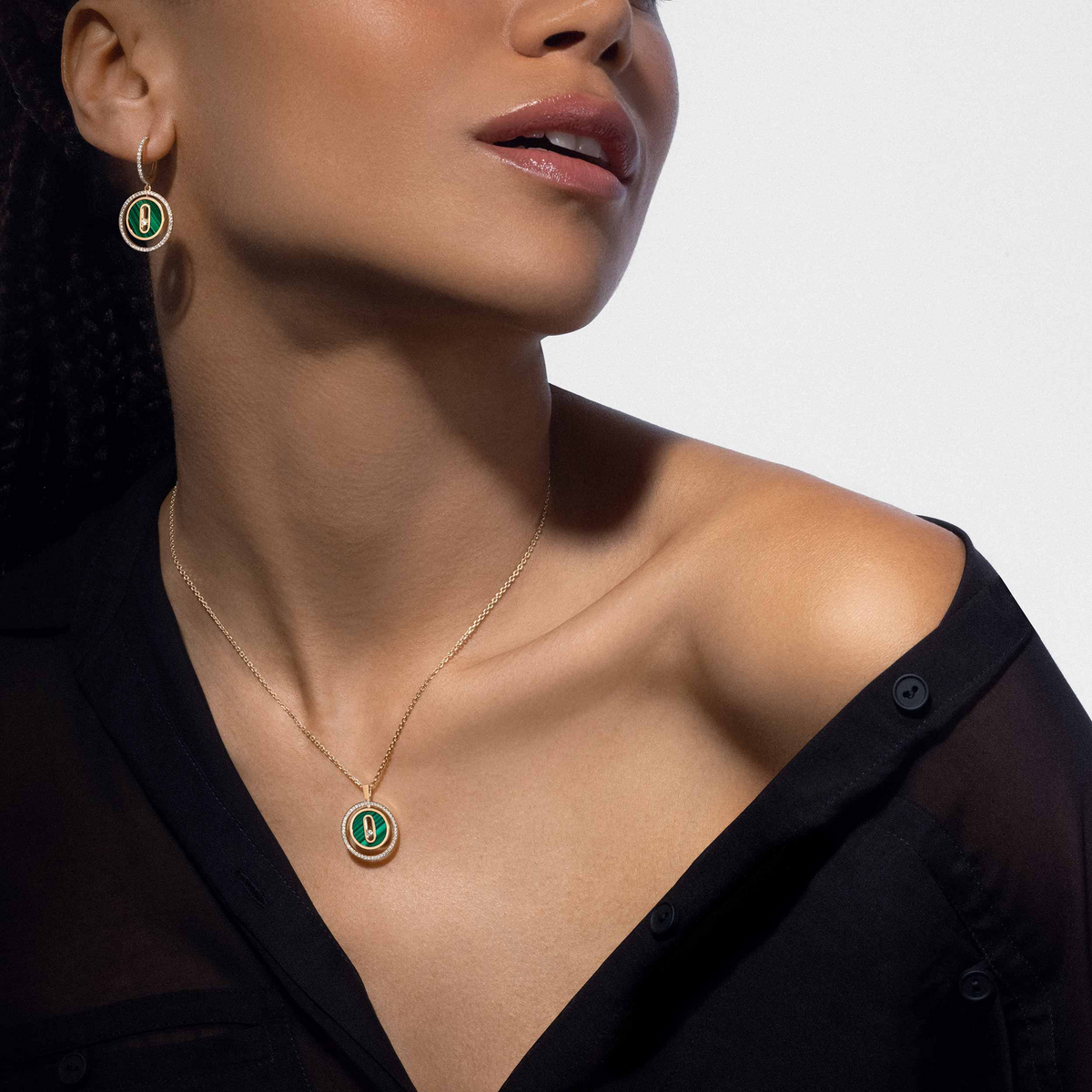 [Love Lucky]COLLIER LUCKY MOVE 1 DIAMANT MALACHITE OR DIAMANT