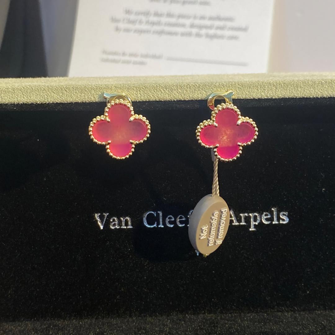 [Love Lucky]NEW CLOVER 15MM PINK ENAMEL STUD EARRINGS