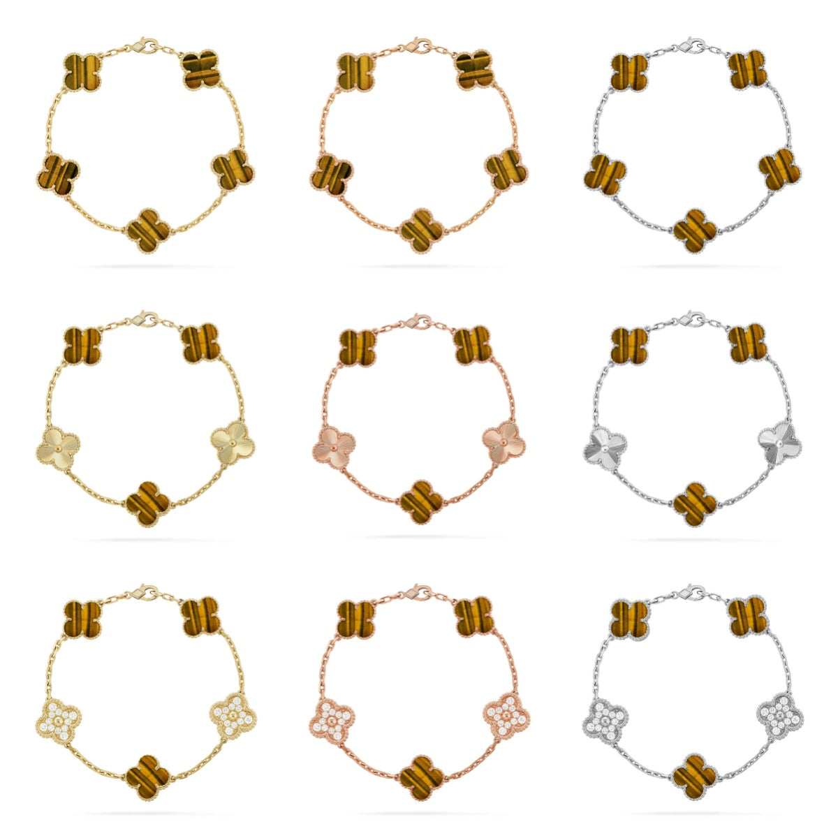 [Love Lucky] CLOVER 5 MOTIFS TIGER EYE BRACELET COLLECTION