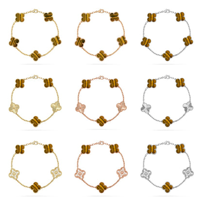 [Love Lucky] CLOVER 5 MOTIFS TIGER EYE BRACELET COLLECTION