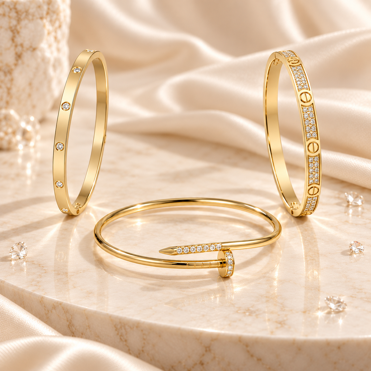 [LoveLucky] JUSTE Diamond & LOVE Diamond Bracelet Stack Set