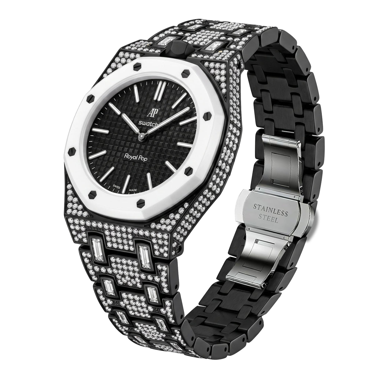 Royal Oak Pop Exclusivo con caja de biocerámica y correa de biocerámica totalmente engastado con diamantes