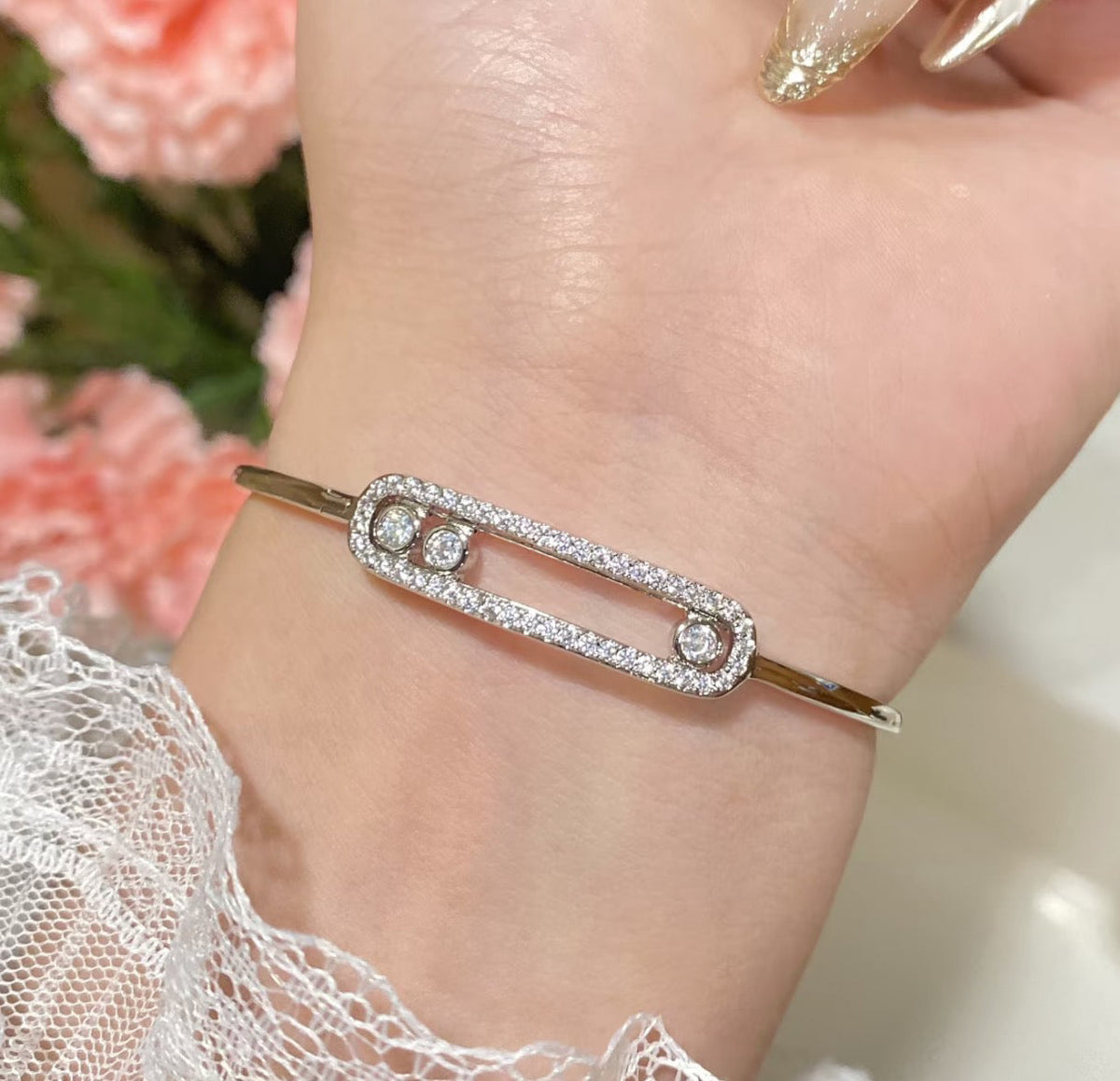 [Love Lucky]Move Pavé Diamond Bangle Bracelet M