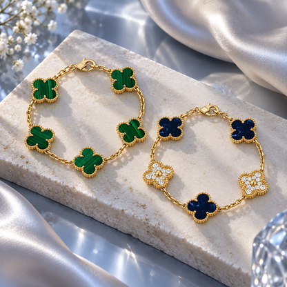 [LoveLucky]Clover 5-Motif Malachite & Pietersite Bracelet Stack Set