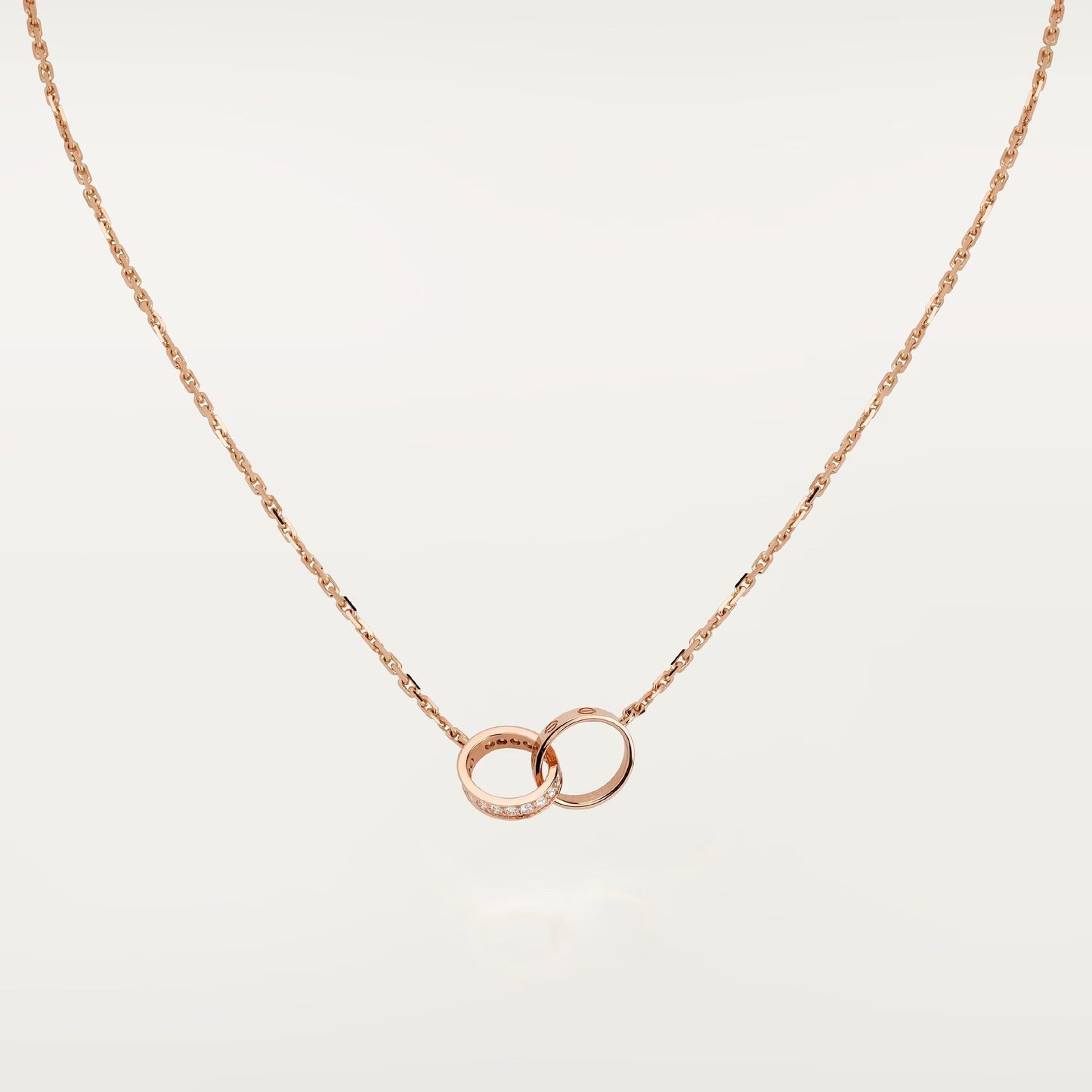[Love Lucky]LOVE DOUBLE RING HALF DIAMOND NECKLACE