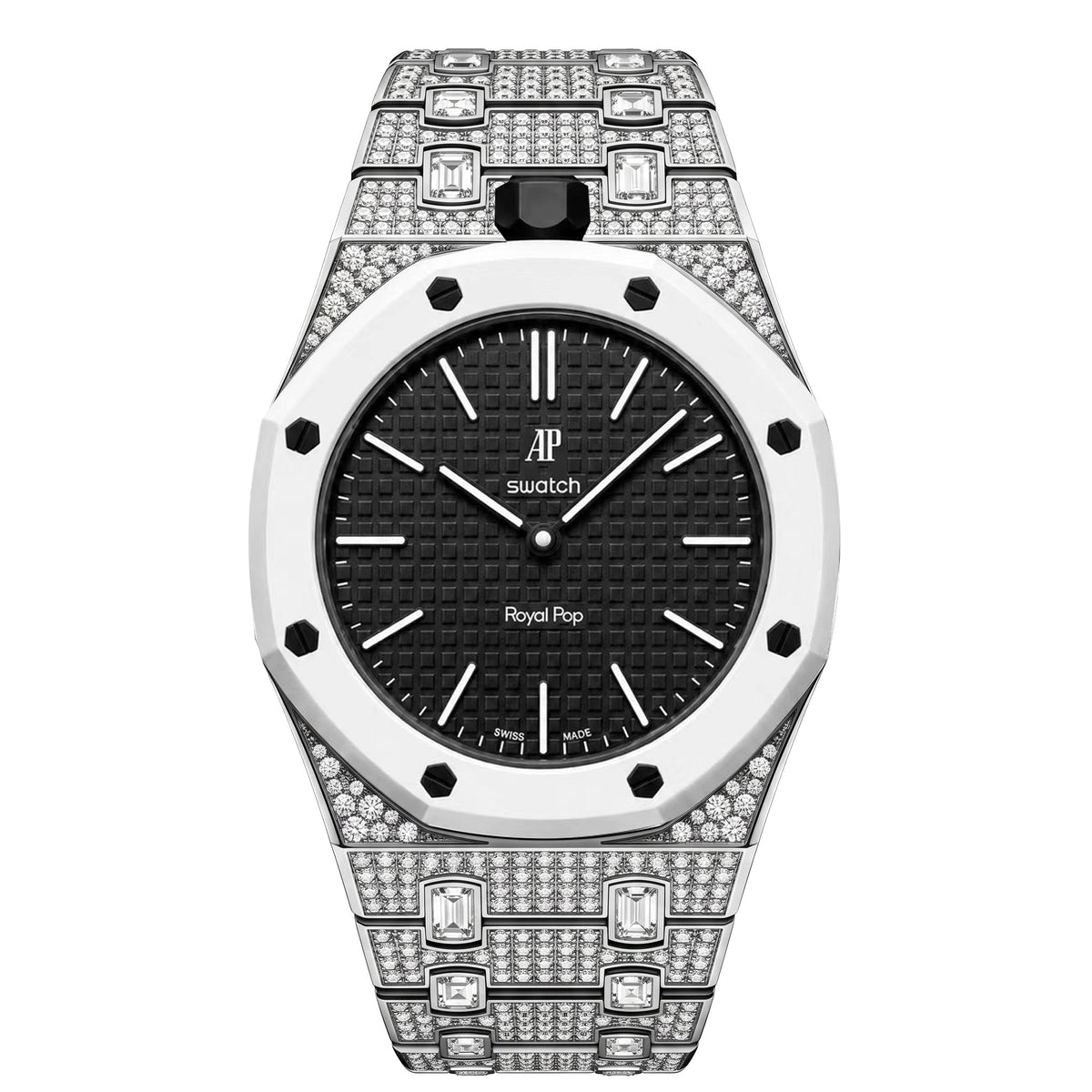 Royal Oak Pop Exclusivo con caja de biocerámica y correa de biocerámica totalmente engastado con diamantes