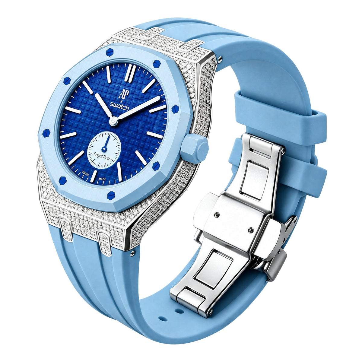 Royal Oak Pop exclusivo con caja de acero, diamantes (moissanita) y correa de silicona