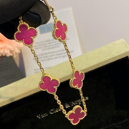 [Love Lucky]NEW CLOVER 5 MOTIFS PINK ENAMEL BRACELET