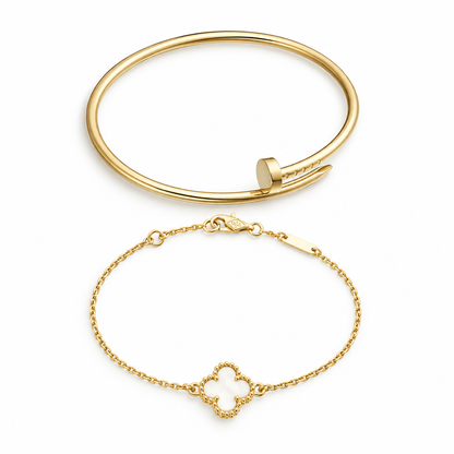 [LoveLucky] Clover White Mother-of-Pearl & JUSTE Bracelet Stack Set