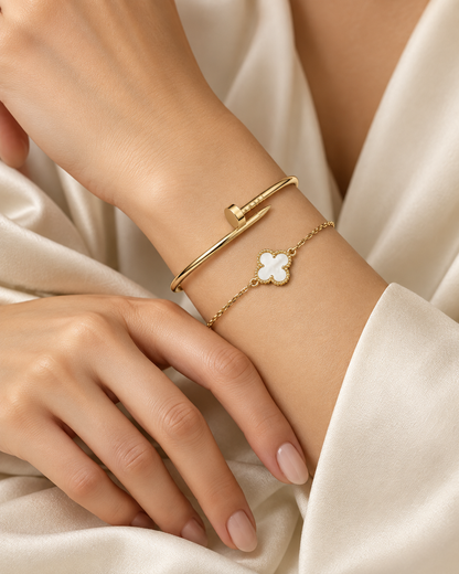 [LoveLucky] Clover White Mother-of-Pearl & JUSTE Bracelet Stack Set
