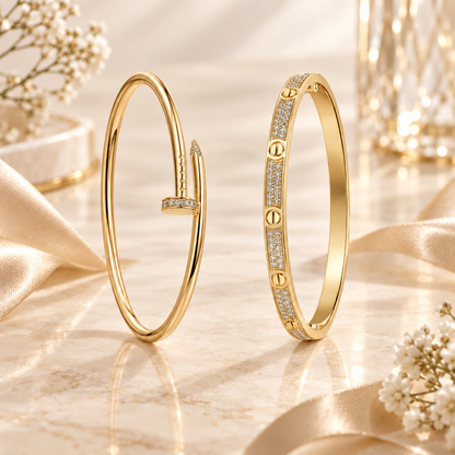 [LoveLucky] JUSTE Diamond & LOVE Diamond-Paved Bracelet Stack Set