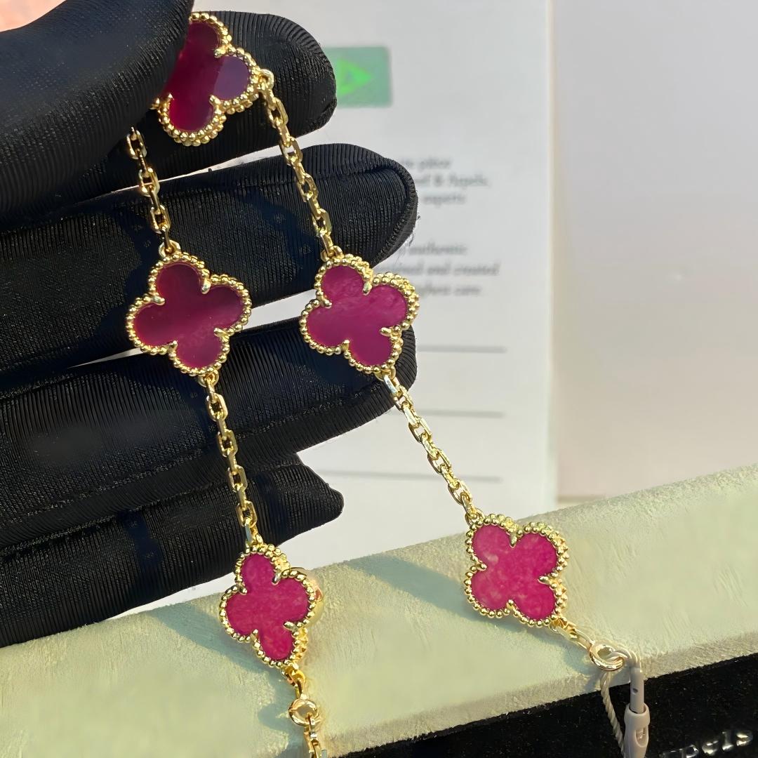 [Love Lucky]NEW CLOVER 5 MOTIFS PINK ENAMEL BRACELET