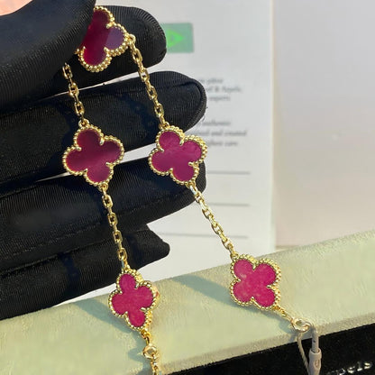[Love Lucky]NEW CLOVER 5 MOTIFS PINK ENAMEL BRACELET