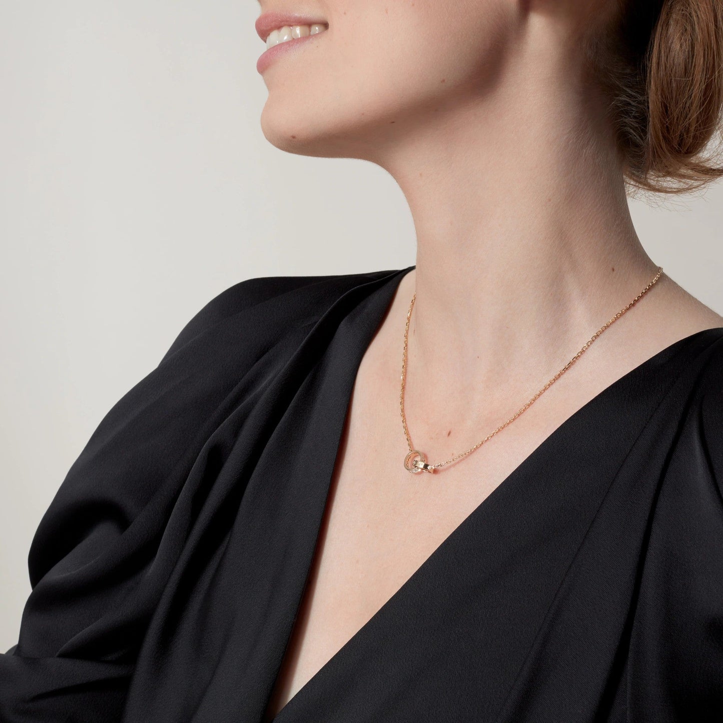 [Love Lucky]LOVE DOUBLE RING HALF DIAMOND NECKLACE
