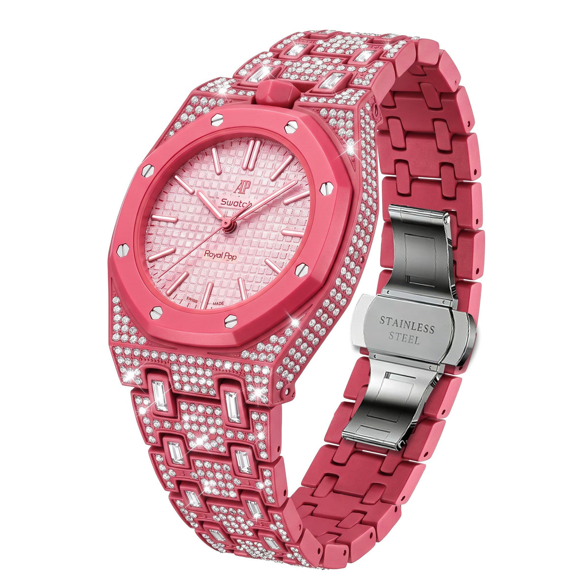 Royal Oak Pop Exclusivo con caja de biocerámica y correa de biocerámica totalmente engastado con diamantes