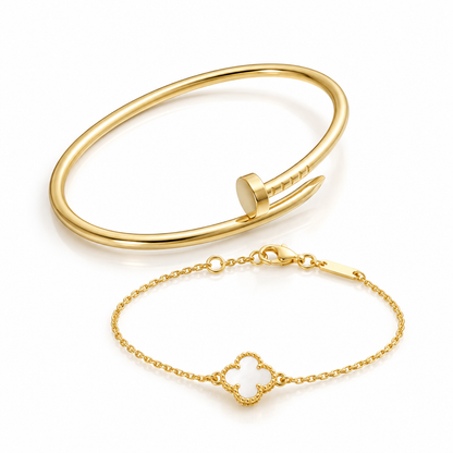 [LoveLucky] Clover White Mother-of-Pearl & JUSTE Bracelet Stack Set