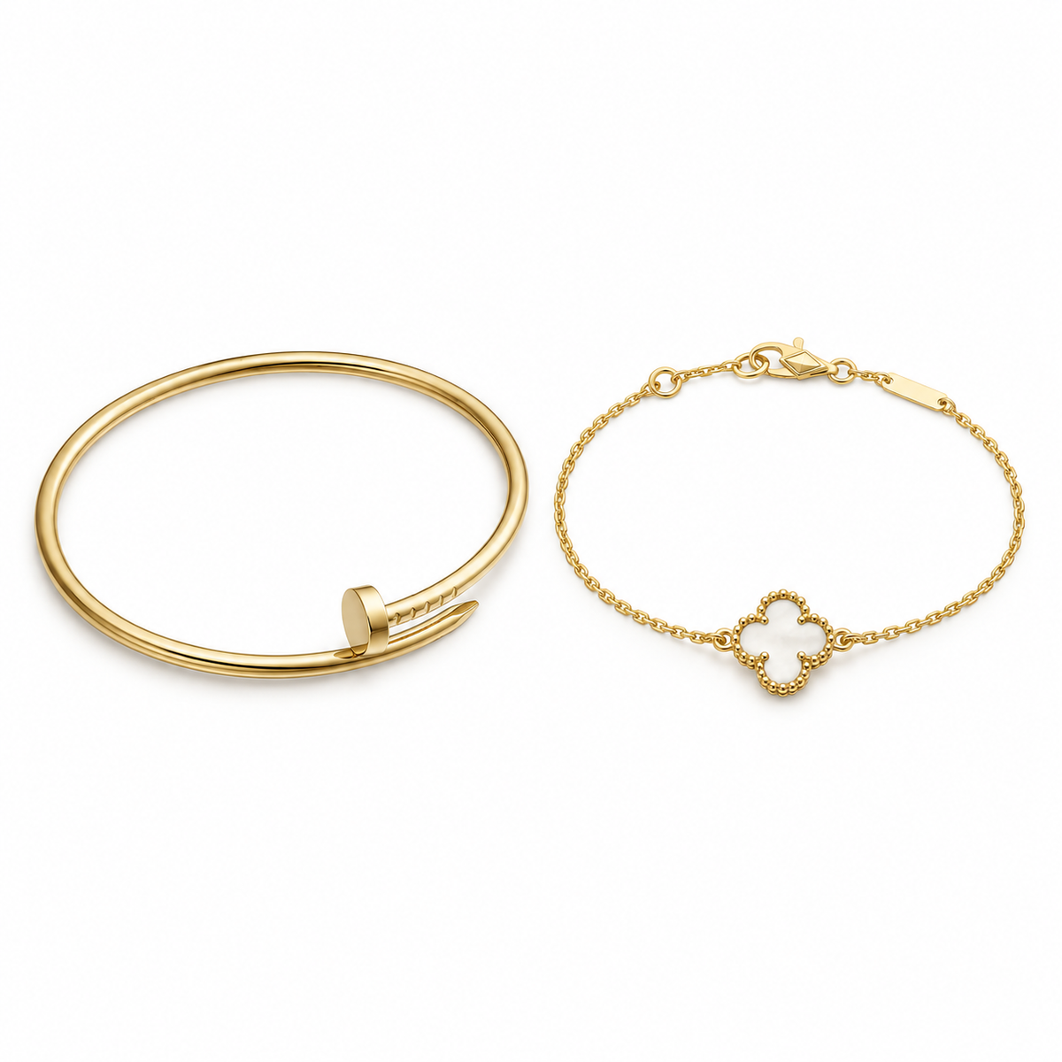 [LoveLucky] Clover White Mother-of-Pearl & JUSTE Bracelet Stack Set
