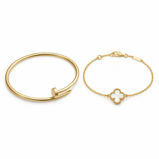 [LoveLucky] Clover White Mother-of-Pearl & JUSTE Bracelet Stack Set