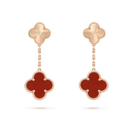 [Love Lucky]CLOVER 2 MOTIF  LASER CARNELIAN EARRINGS