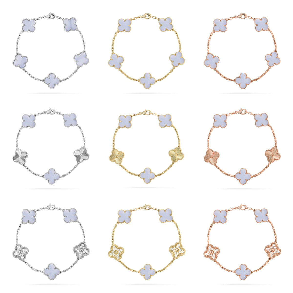 [Love Lucky] CLOVER 5 MOTIF PURPLE CHALCEDONY BRACELET COLLECTION