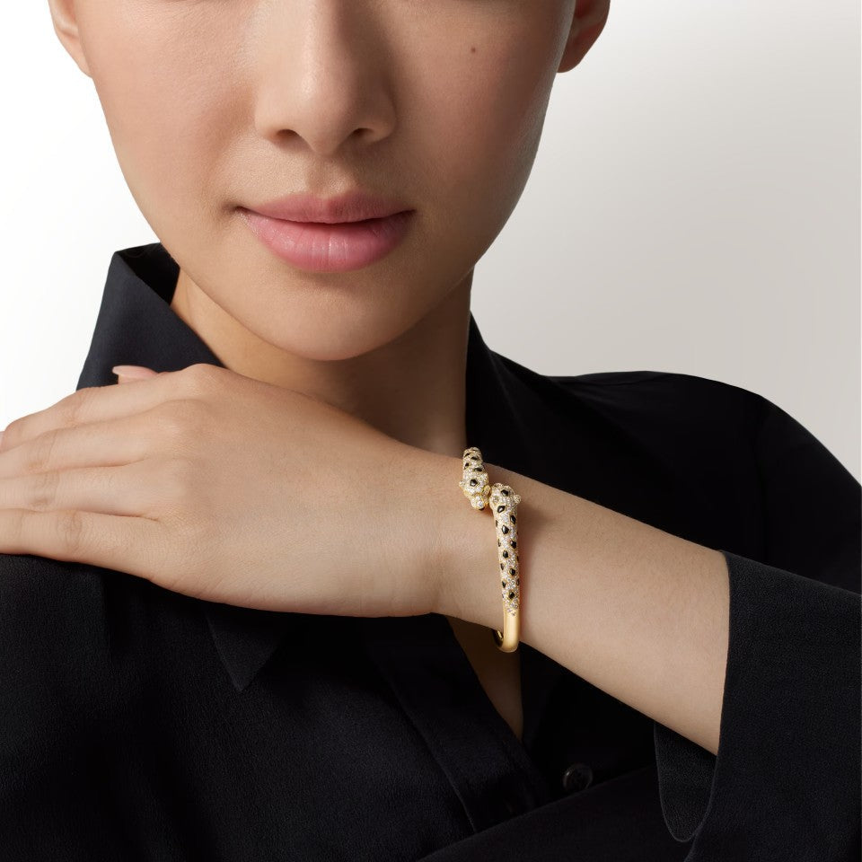 [Love Lucky]PANTHERE DOUBLE HEADED HALF DIAMOND OPEN BRACELET