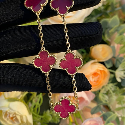 [Love Lucky]NEW CLOVER 5 MOTIFS PINK ENAMEL BRACELET
