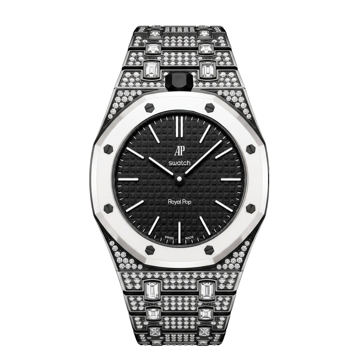 Royal Oak Pop Exclusivo con caja de biocerámica y correa de biocerámica totalmente engastado con diamantes