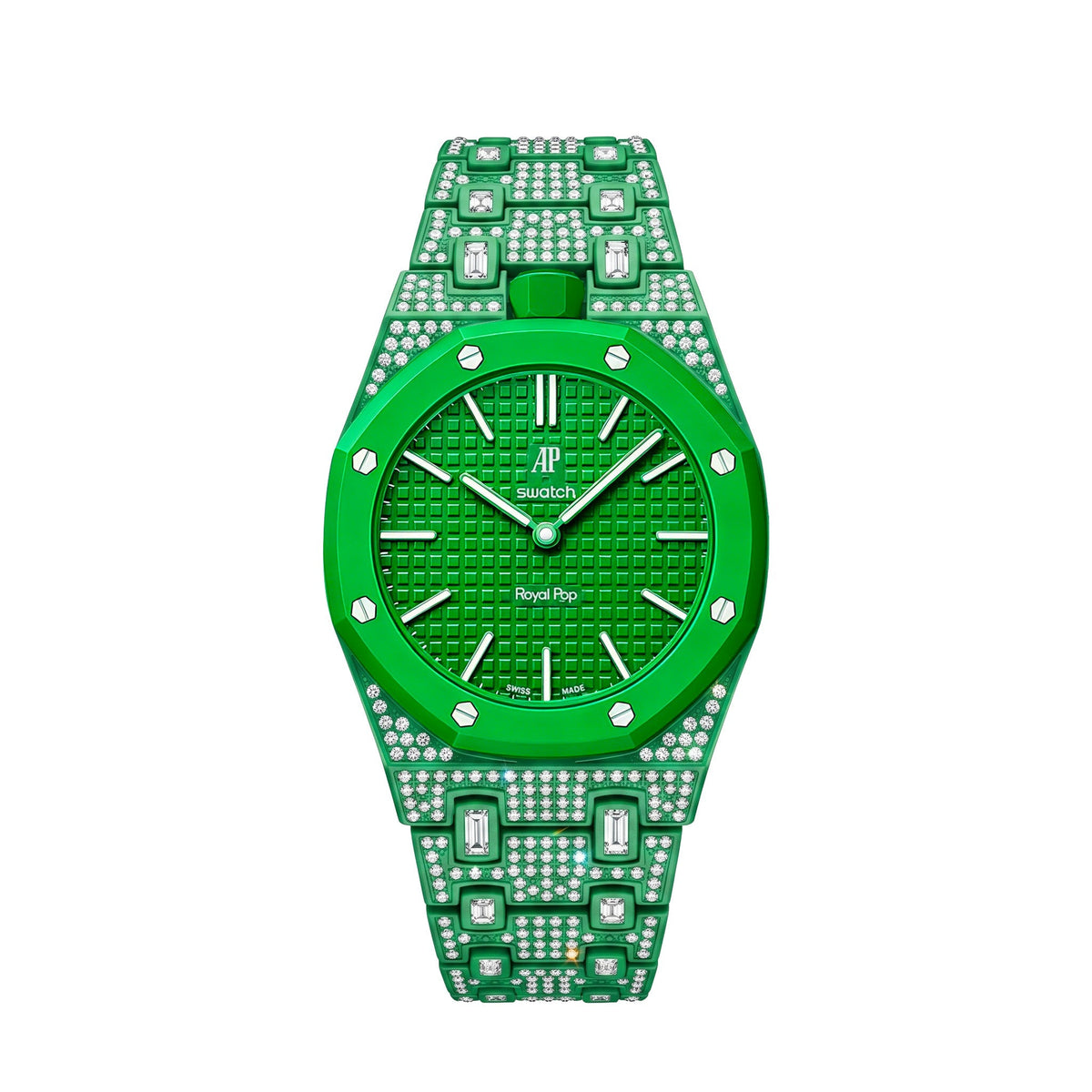 Royal Oak Pop Exclusivo con caja de biocerámica y correa de biocerámica totalmente engastado con diamantes