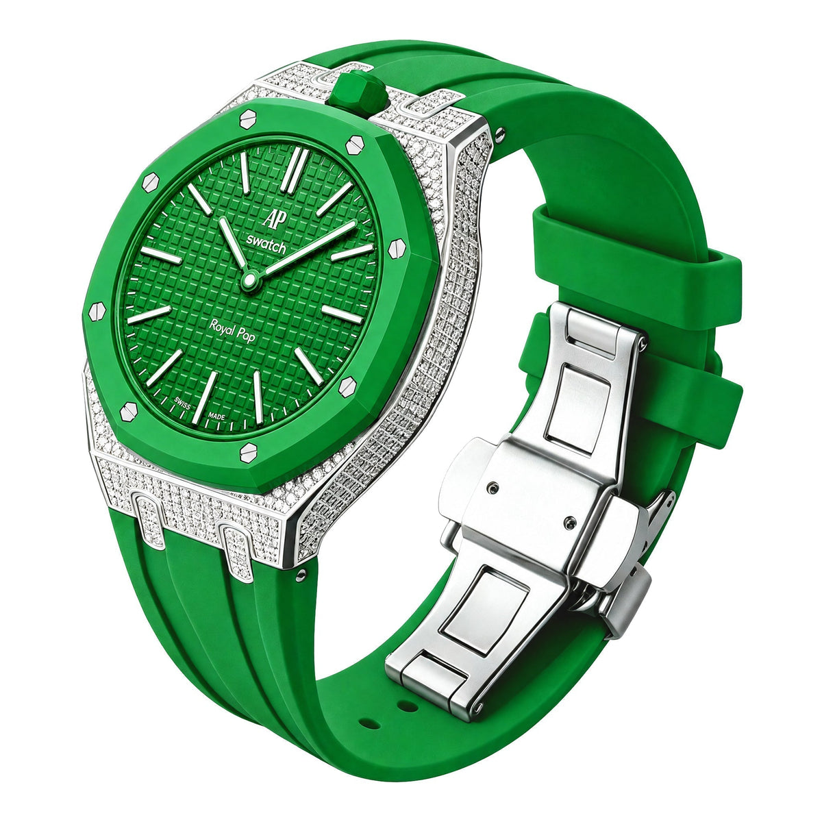 Royal Oak Pop exclusivo con caja de acero, diamantes (moissanita) y correa de silicona