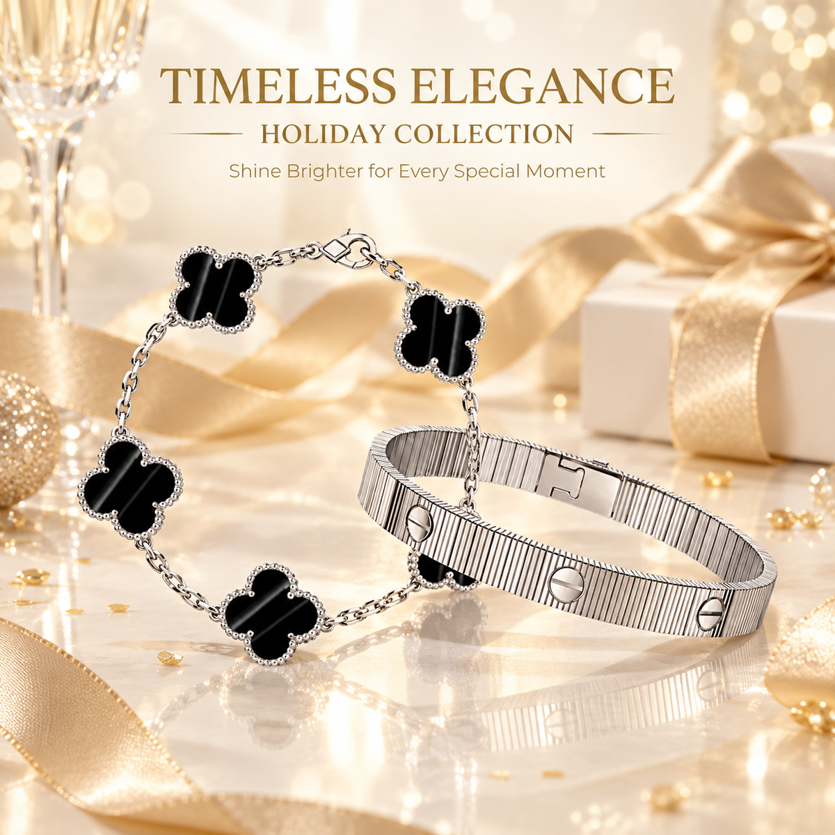 [LoveLucky] Clover 5-Motif & LOVE Unlimited Bracelet Set