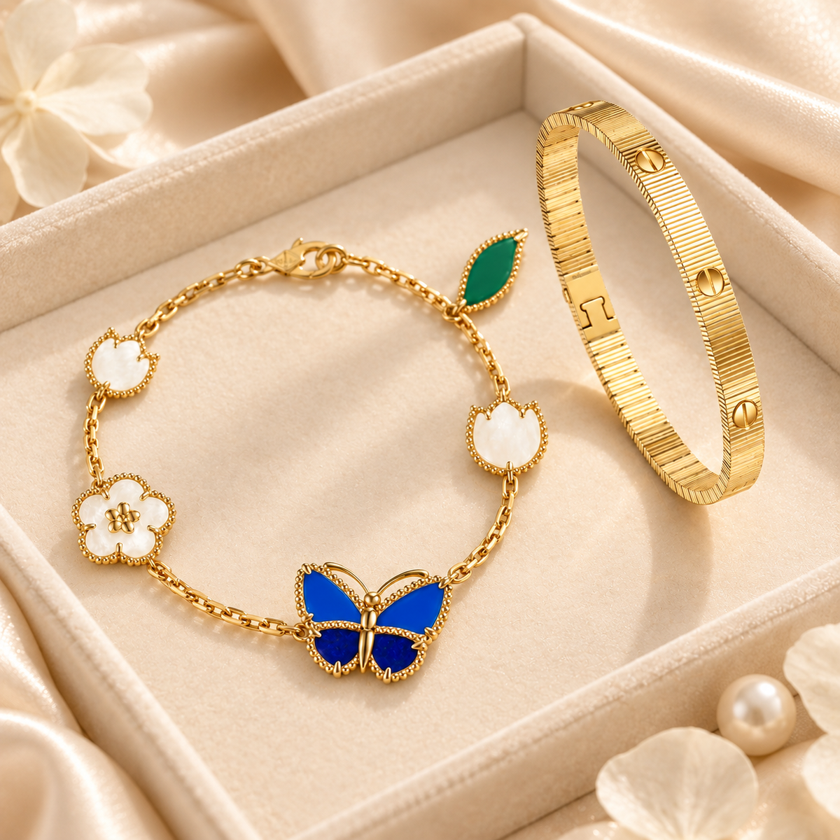 [LoveLucky] Lucky Spring Butterfly 5-Motif & LOVE Unlimited Bracelet Stack Set