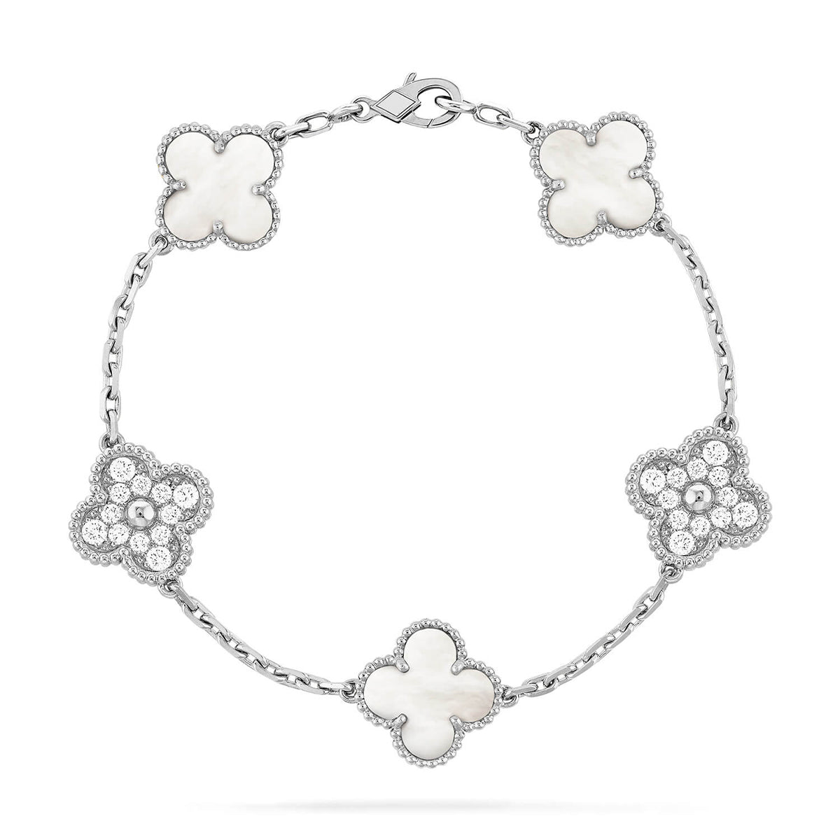 [Love Lucky]CLOVER WHITE PEARL MOP 5 MOTIF BRACELET COLLECTION