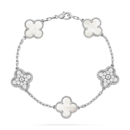 [Love Lucky]CLOVER WHITE PEARL MOP 5 MOTIF BRACELET COLLECTION