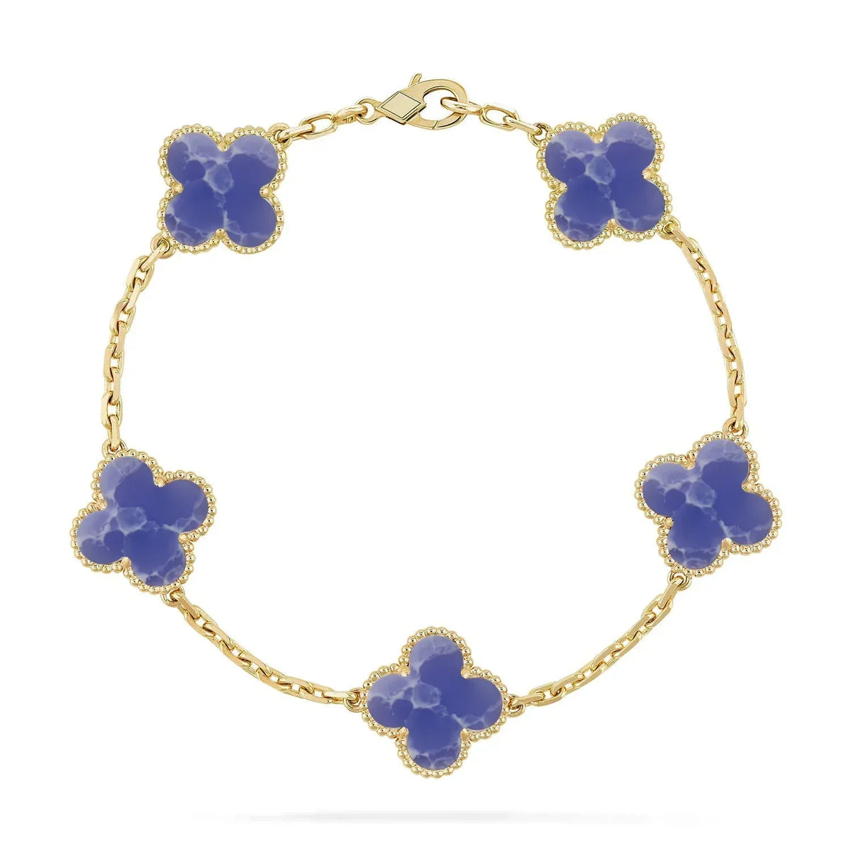 [LoveLucky] LOVE & JUSTE & Blue Veins Clover 5-Motif Diamond Bracelet Stack Set