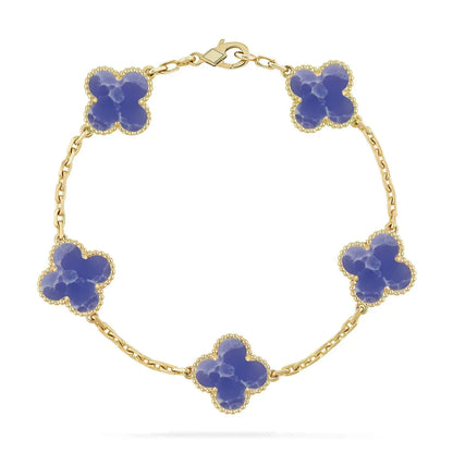 [LoveLucky] LOVE & JUSTE & Blue Veins Clover 5-Motif Diamond Bracelet Stack Set