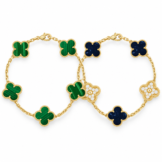 [LoveLucky]Clover 5-Motif Malachite & Pietersite Bracelet Stack Set