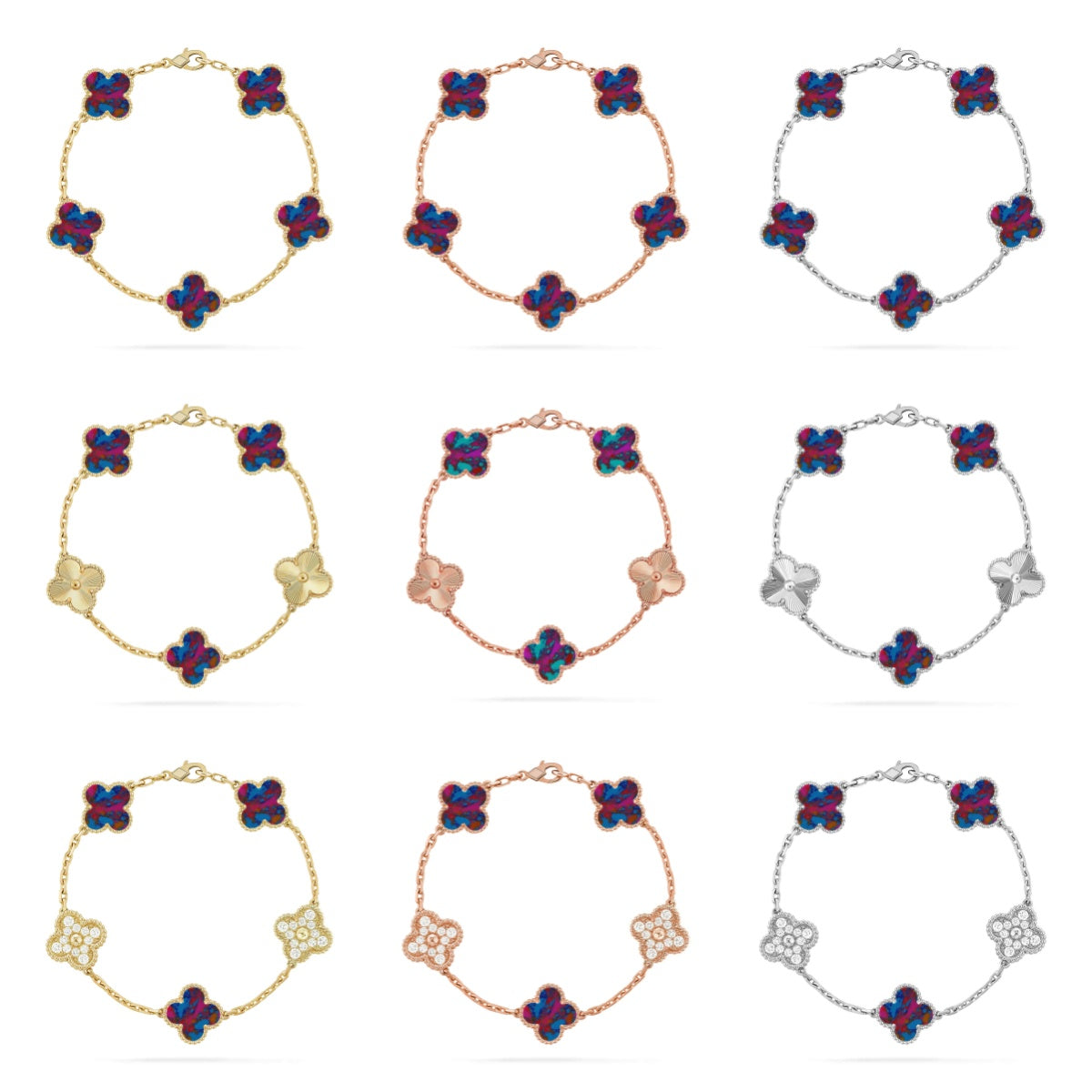 [Love Lucky]CLOVER 5 MOTIF COLOR GEMSTONES BRACELET COLLECTION