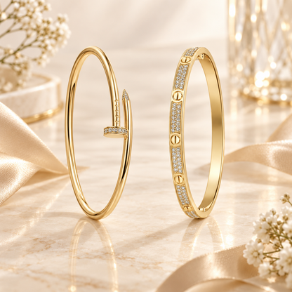 [LoveLucky] JUSTE Diamond & LOVE Diamond-Paved Bracelet Stack Set