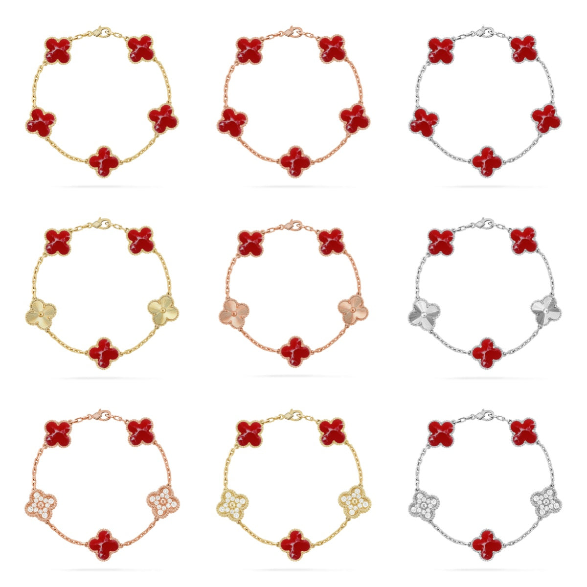 [Love Lucky]CLOVER 5 MOTIF RED PATTERN BRACELET COLLECTION